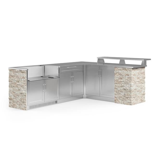 NewAge Products Signature Series Stainless Steel 8-Piece L Shape Outdoor Kitchen Cabinet Set with 40 in. Grill Cabinet