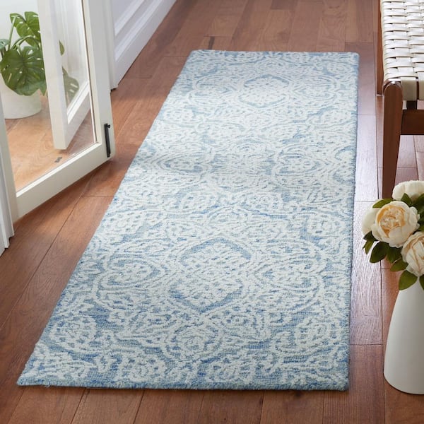 Metro Blue/Ivory 2 ft. x 12 ft. Floral Medallion Runner Rug