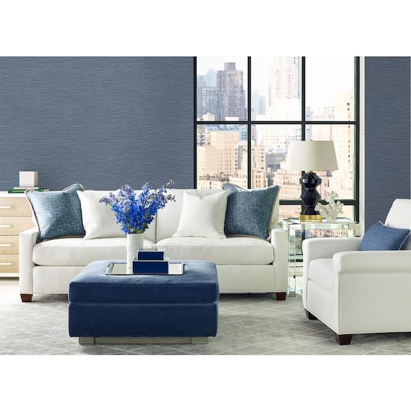 60.75 sq. ft. Coastal Haven Denim Blue Tiger Island Faux Sisal Embossed Vinyl Unpasted Wallpaper Roll