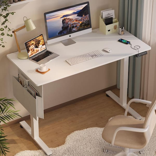 Bestier 55.12 in. Rectangular Light Oak Wood Sit to Stand Desk with 3 Height Memory Presets and USB Port