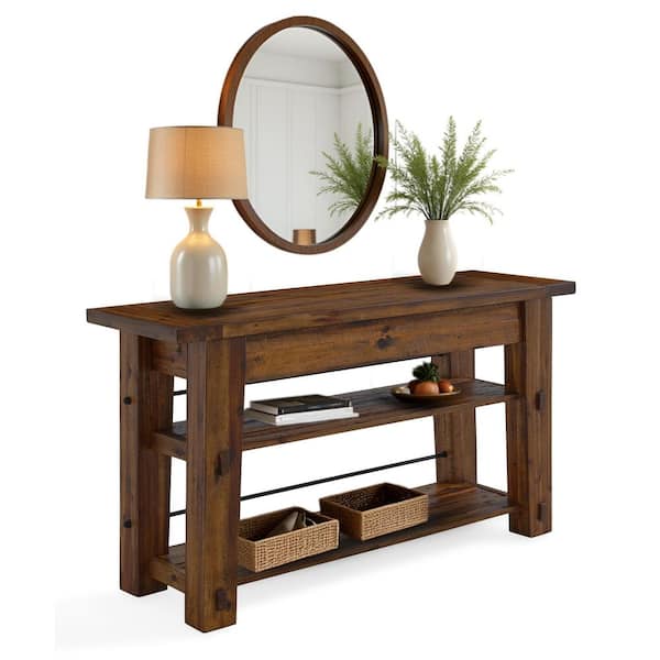 Durango 54 in. Brown Standard Rectangle Wood Console Table with 2-Shelves