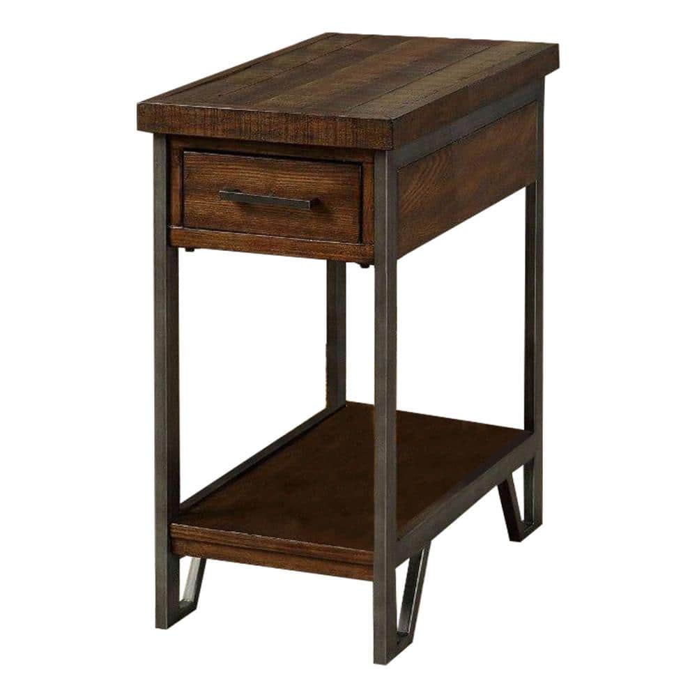 Urban Loft 24" Wood and Metal Side Table with USB Port and Storage