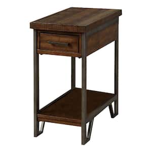 20 in. W Brown and Gray Rectangular Wood and Metal Side Table with USB Outlet