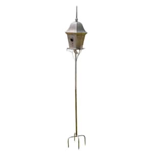 65.5 in. Tall Iron Birdhouse Stake in Antique Silver "Riga"
