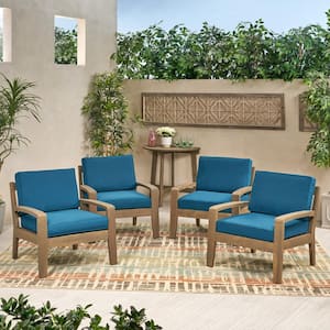 Grenada Removable Cushions Grey Wood Outdoor Lounge Chair with Dark Teal Cushion (4-Pack)