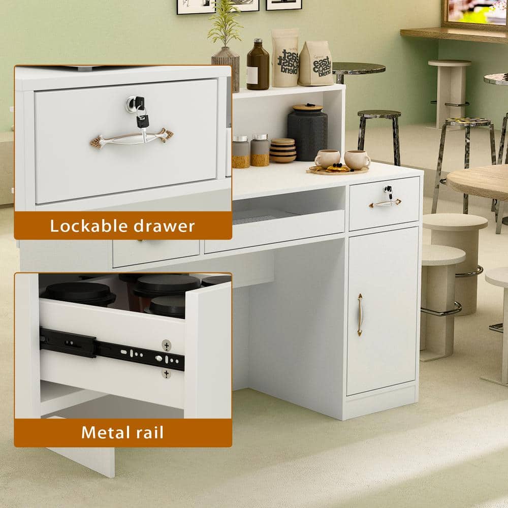 47.2" W : White Finish 2-Drawer Wooden Commercial Writing Desk with Keyboard Tray and Eco-Friendly Paint Finish