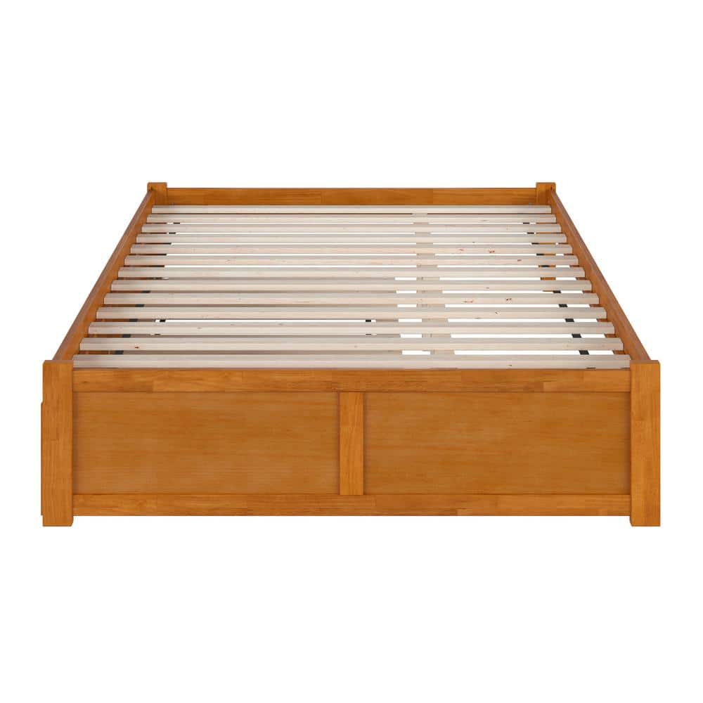 Light Toffee Queen Wood Platform Bed with Trundle and Slats