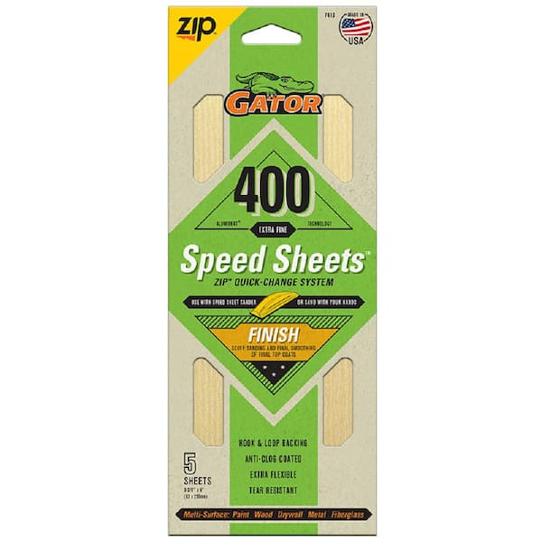 Gator Speed Sheets 3-2/3 in. x 9 in. 400 Grit Very Fine Hook and Loop Sand Paper (5-Pack)