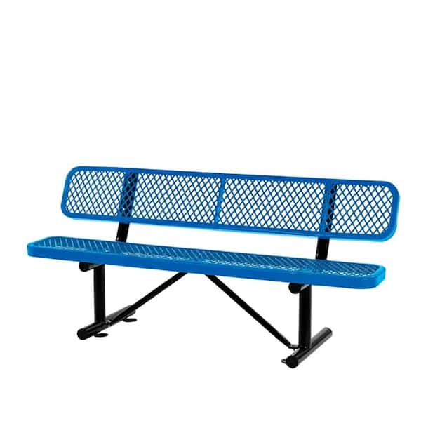 AUTMOON 6 ft. Outdoor Metal Bench with Backrest, Commercial Use for Shopping Malls, Stores, Parks, Patios, Decks, Blue
