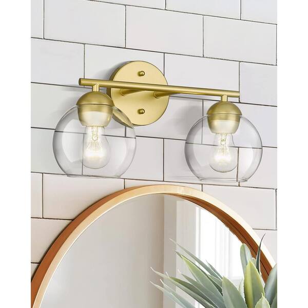 JAZAVA 15 in. 2-Light Gold Bathroom Light Fixtures Over Mirror