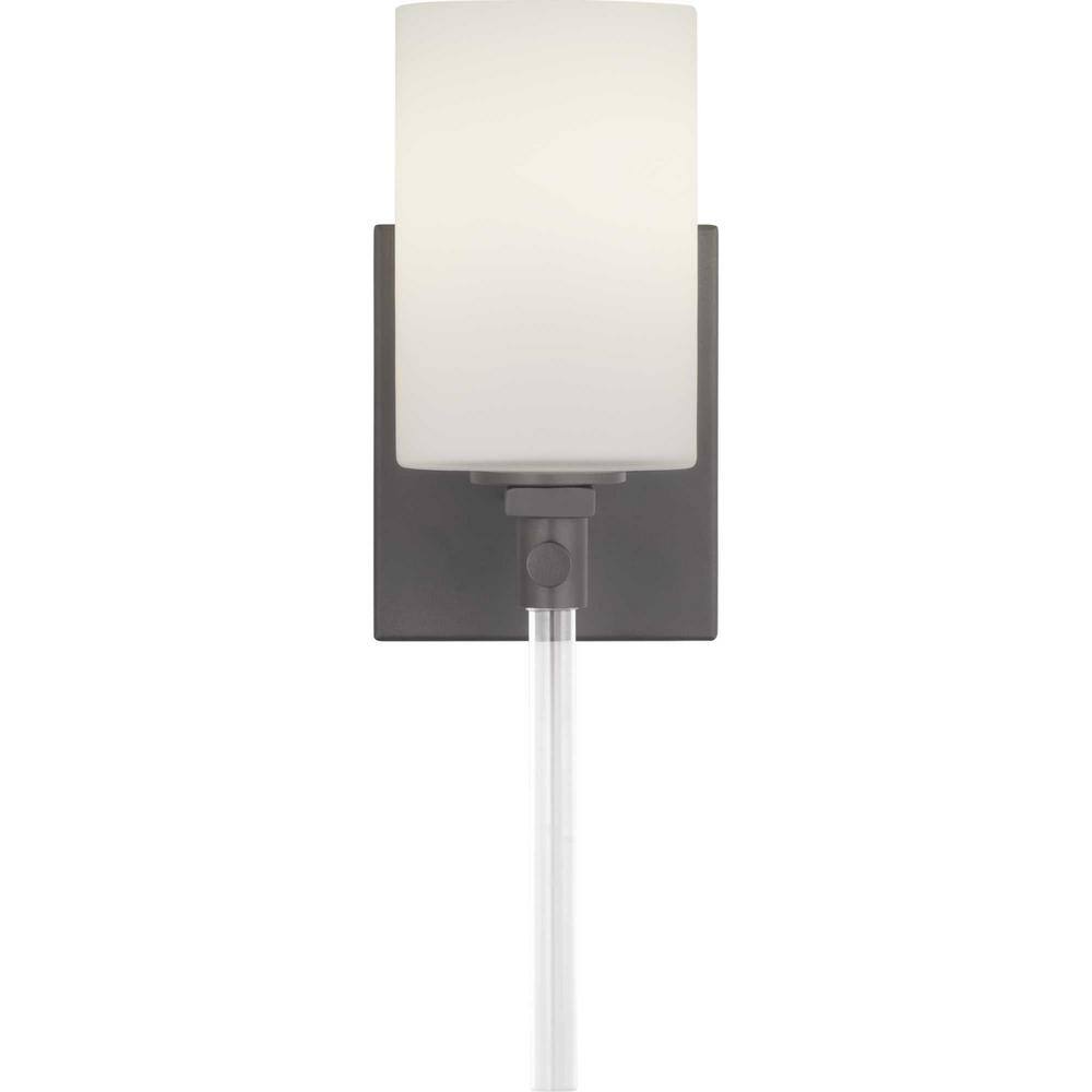Lisbon Black Finish Wall Sconce with Etched Opal Glass Shade