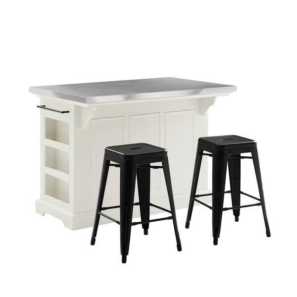 CROSLEY FURNITURE Julia White Kitchen Island with Stools