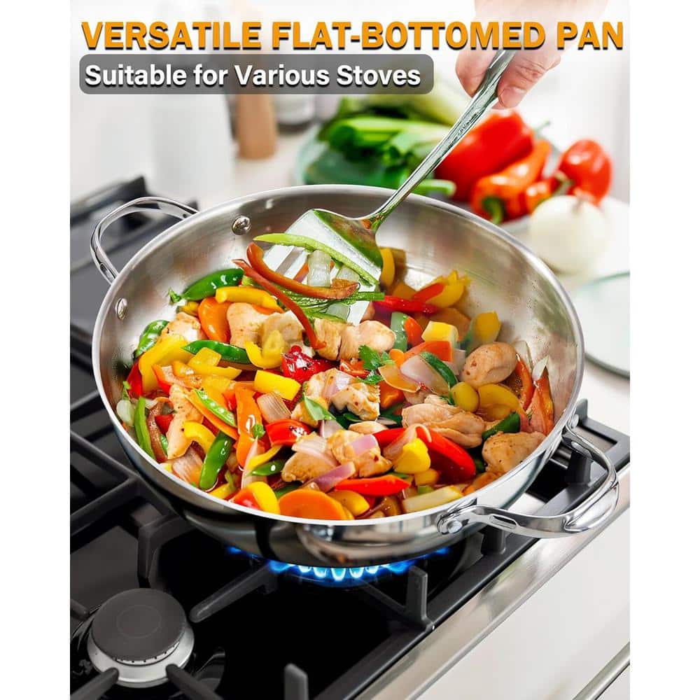 12-Inch Stainless Steel Wok with Glass Lid