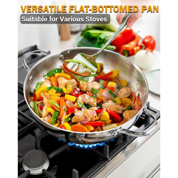 Highkind Tri-Ply Stainless Steel Multi Purpose Heavy Weight Extra Deep, Steek Food, Induction & Dishwasher Friendly Durable Cookware - (Kadhai, 26 Cm