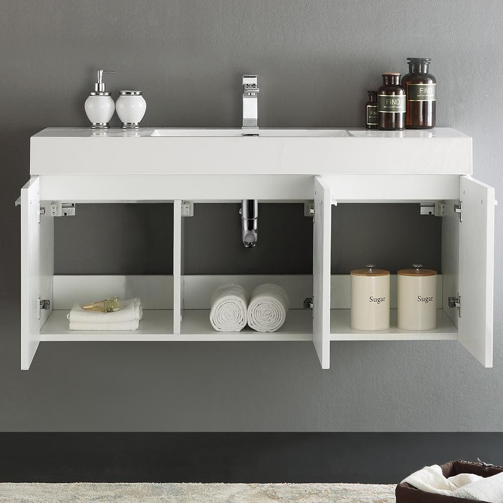 Vista 47" Glossy White Wall-Mount Bathroom Vanity