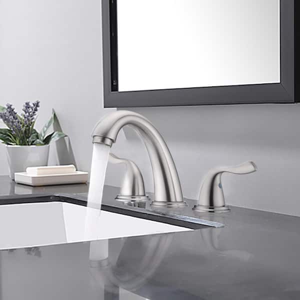 8 in. Widespread Double Handle Bathroom Faucet with Drain Kit Included in Brushed Nickel
