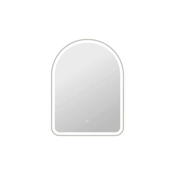 27 in. W x 36 in. H Arch Framed LED Wall Mirror in Silver