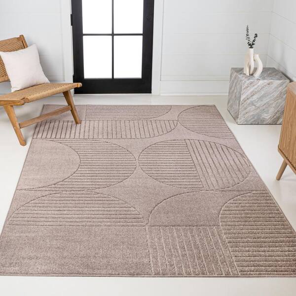 Nordby High-Low Geometric Arch Scandi Striped Taupe/Beige 5 ft. x 8 ft. Indoor/Outdoor Area Rug