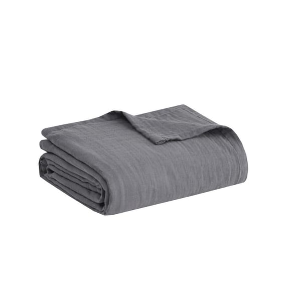 Madison Park Gauze Charcoal King 100% Cotton Lightweight Blanket