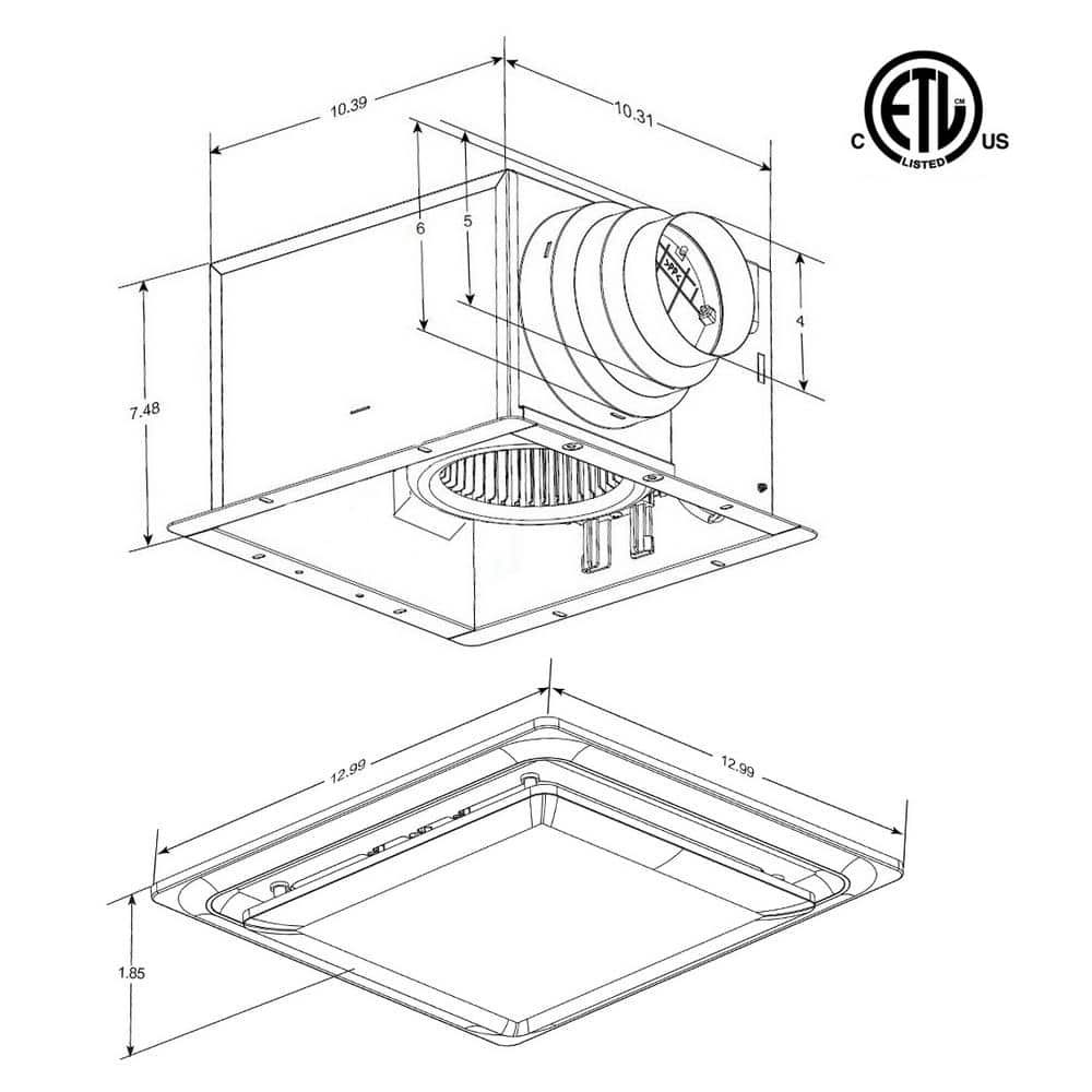 White Ceiling Mount Bathroom Fan with LED Light and Nightlight