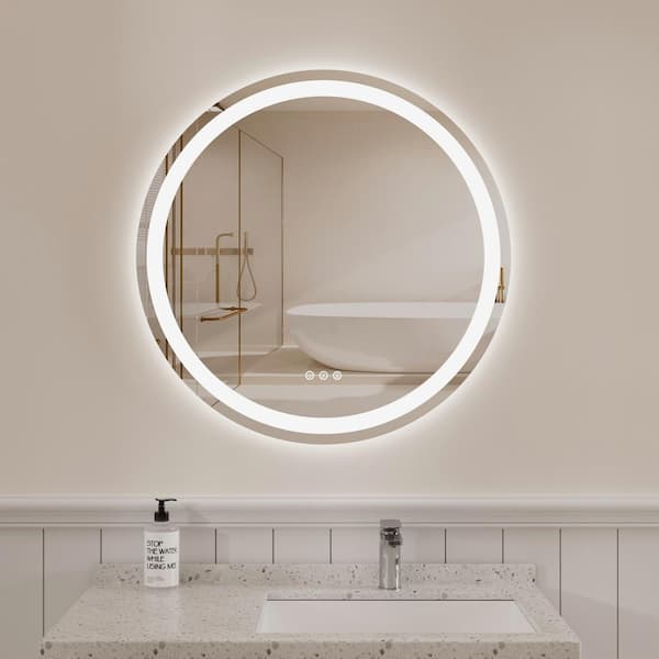 Illume 32 in. W x 32 in. H Round Frameless Dimmable Anti-Fog LED Light Wall Bathroom Vanity Mirror Silver