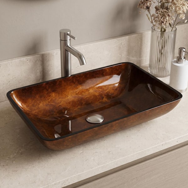 VIGO Donatello Artistic Chocolate Brown Glass 23 in. L x 15 in. W