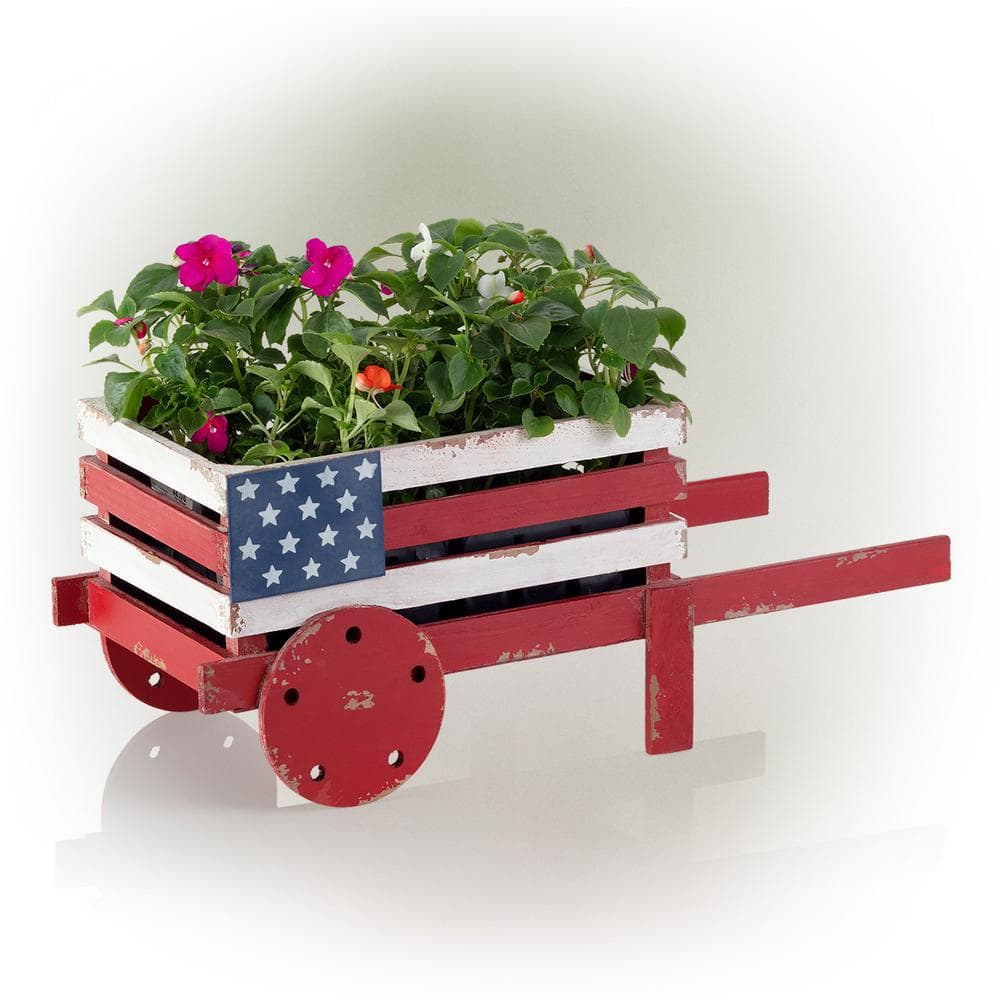 Alpine Corporation 9 in. Tall Indoor/Outdoor Rustic Wooden American Flag  Wheelbarrow Planter BKY100HH - The Home Depot