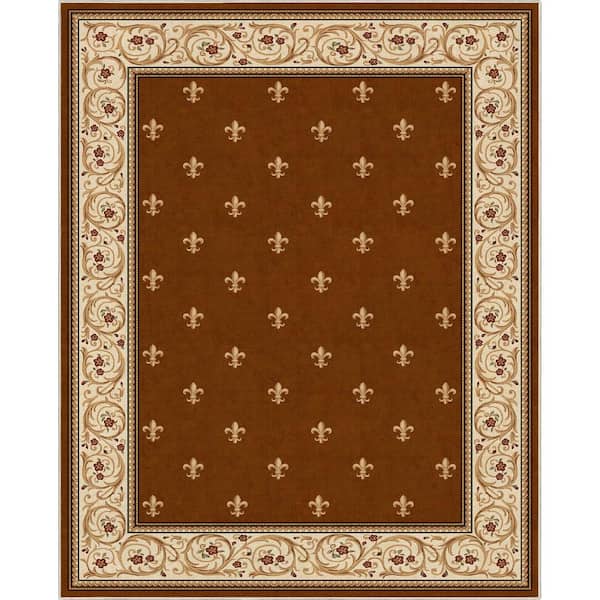 Well Woven Brown 5 ft. x 7 ft. Flat-Weave Apollo Fleur De Lis Traditional Oriental Border Area Rug