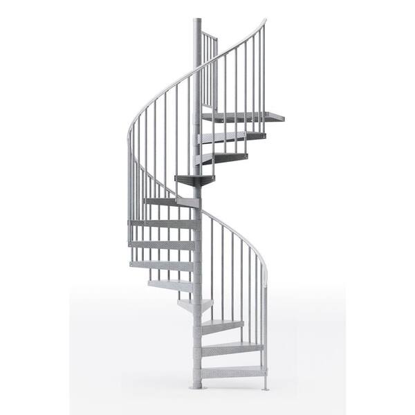 Mylen STAIRS Reroute Galvanized Exterior 60in Diameter, Fits Height 110.5in - 123.5in, 1 36in Tall Platform Rail Spiral Staircase Kit