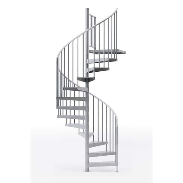 Mylen STAIRS Reroute Galvanized Exterior 60in Diameter, Fits Height 127.5in - 142.5in, 1 36in Tall Platform Rail Spiral Staircase Kit