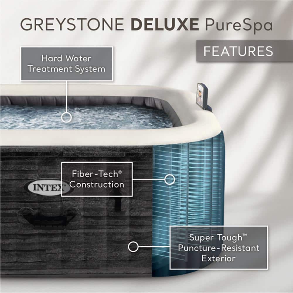 Intex PureSpa Plus Gray Inflatable Square Hot Tub Spa with Maintenance Kit