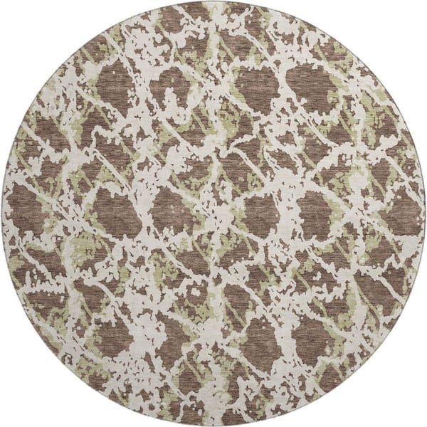 Addison Rugs Mayfield Premium Machine Washable Abstract AMF969 Brown 8 ft. x 8 ft. Round Rug