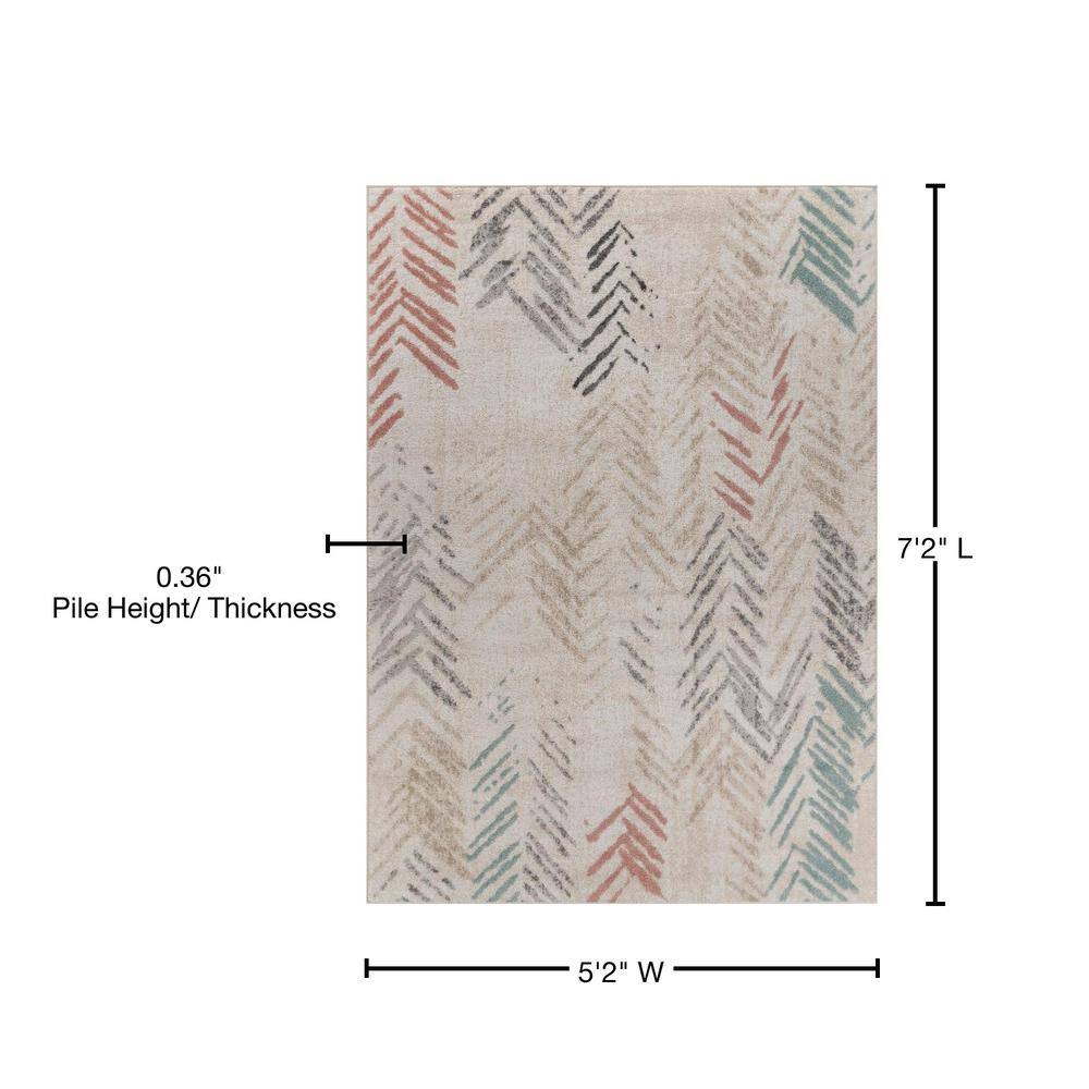 Ivory Multicolored Abstract Arrows Synthetic Area Rug