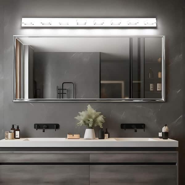 67 in. 8-Light Chrome LED Vanity Light with 270° Rotatable Lamphead Dimmable 5500K Light