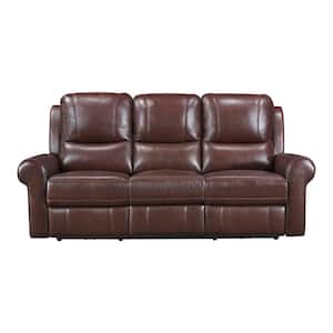 Fargo 81.5 in. W Rolled Arm Leather Rectangle Power Double Reclining Sofa with Power Headrests in Brown