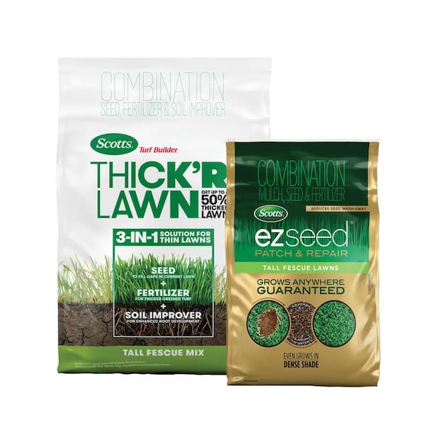 Scotts Turf Builder THICK'R LAWN and EZ Seed Patch & Repair for Tall Fescue Grass Seed, Fertilizer, and Soil Improver Bundle