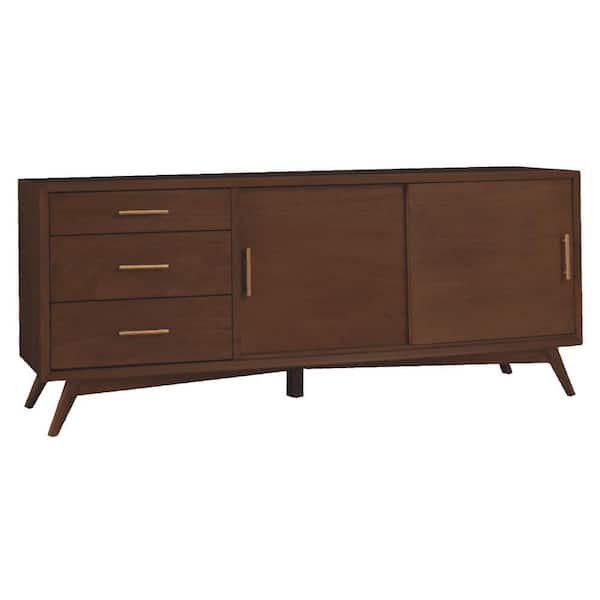 Benjara 64 in. Brown Wood TV Stand Fits TVs up to 70 in. with 3-Drawers and 2-Doors