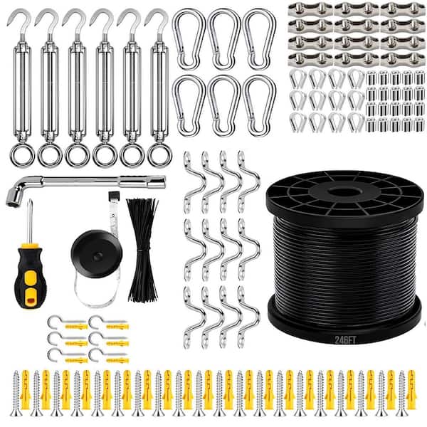 246 ft. Stainless Steel Cable 3/32 in. Wire Rope String Light Hanging Kit Flagpole Accessories