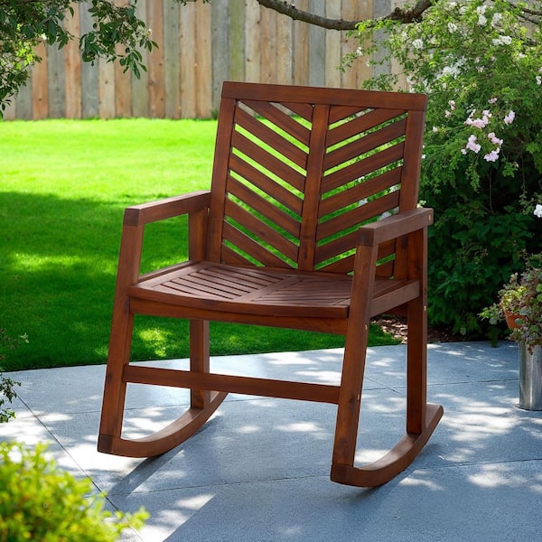 Walker Edison Furniture Company Dark Brown Chevron Outdoor Acacia Wood Rocking Chair