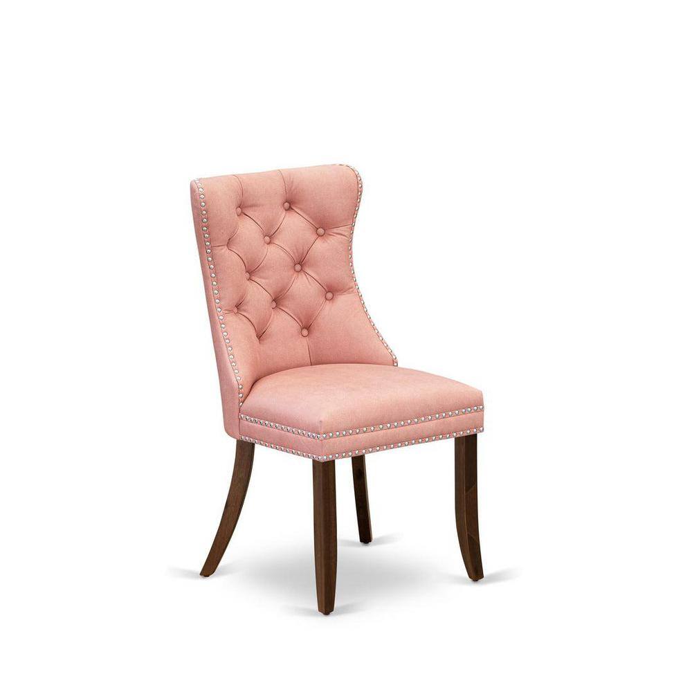 Antique Walnut 5-Piece Dining Set with Pink Upholstered Chairs