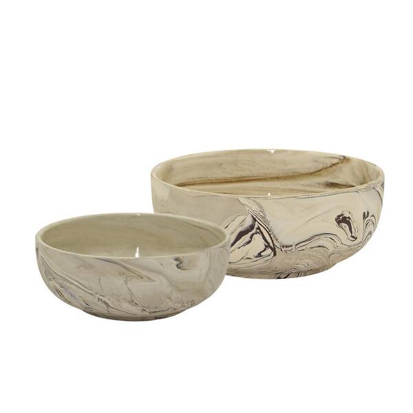 THREE HANDS 4.75 in. Ceramic Marble Look Bowls (Set of 2)