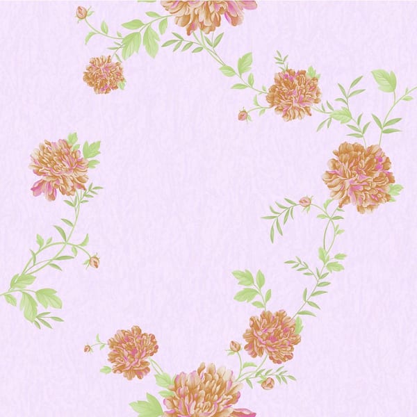 Dundee Deco Falkirk Ophia Peonies Pink, Purple Vinyl Peelable Roll (Covers 57 sq. ft.)