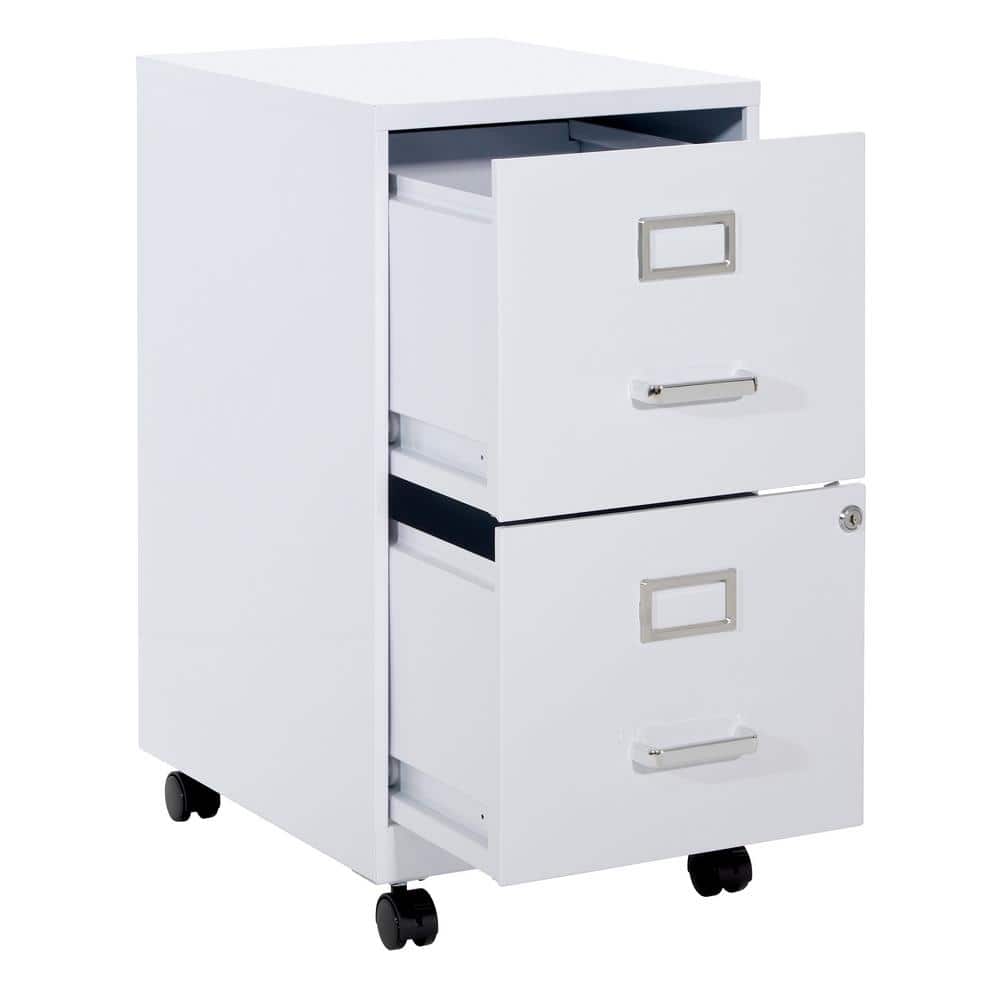 White 2-Drawer Mobile Locking Metal File Cabinet