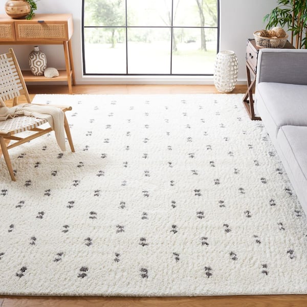 Berber Shag 9 ft. x 12 ft. Beige/Gray Linear Dotted Area Rug