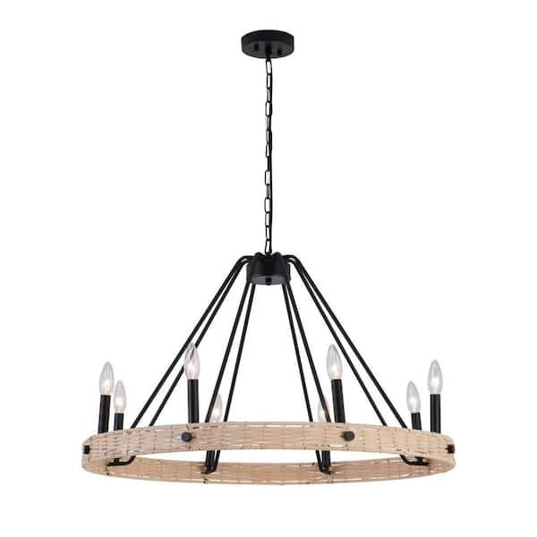 Maxax Bismarck 8-Light Wooden Wagon Wheel Chandelier