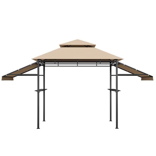 Gymax 13.5 ft. x 4 ft. Patio BBQ Grill Gazebo Side Awnings Shelves 2-Tier Canopy Outdoor