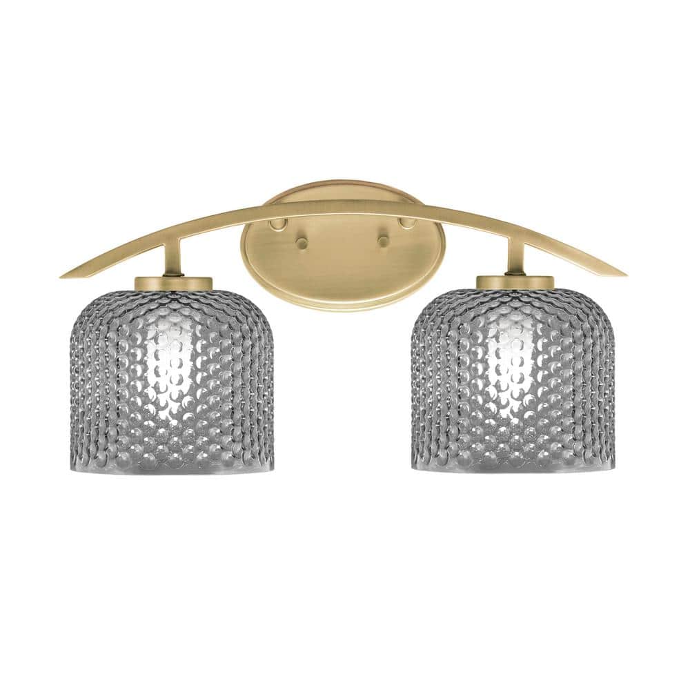 Siena 18.25 in. 2-Light Vanity Light New Age Brass with 6 in. Smoke Texture