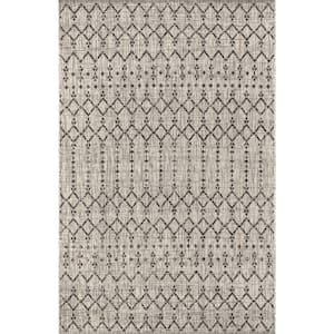 Ourika Moroccan Light Gray/Black 3 ft. 1 in. x 5 ft. Geometric Textured Weave Indoor/Outdoor Area Rug