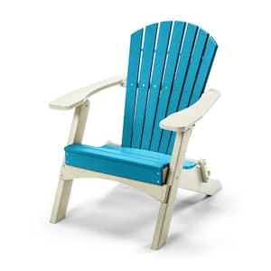 Classic Aruba Blue/White Folding Metal Adirondack Chair