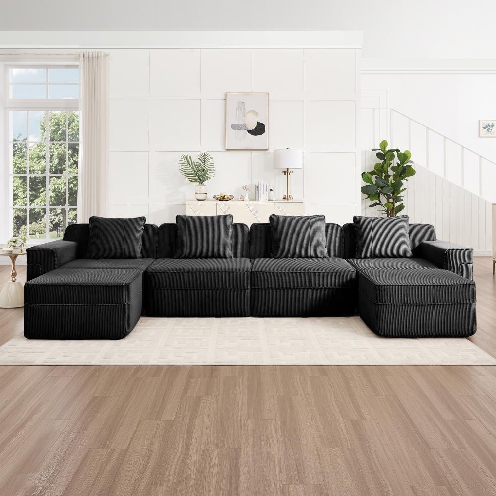 153.5 in Wide Arm Corduroy U-Shaped Modular Sofa, 4 Seat Cloud Boneless Couch with Ottomans in Black price history on PriceWatchPro